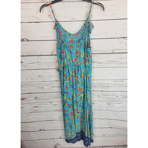 Angie Dress Womens SZ Large Blue Floral Ruffle Colorful Summer Sleeveless - Picture 8 of 16